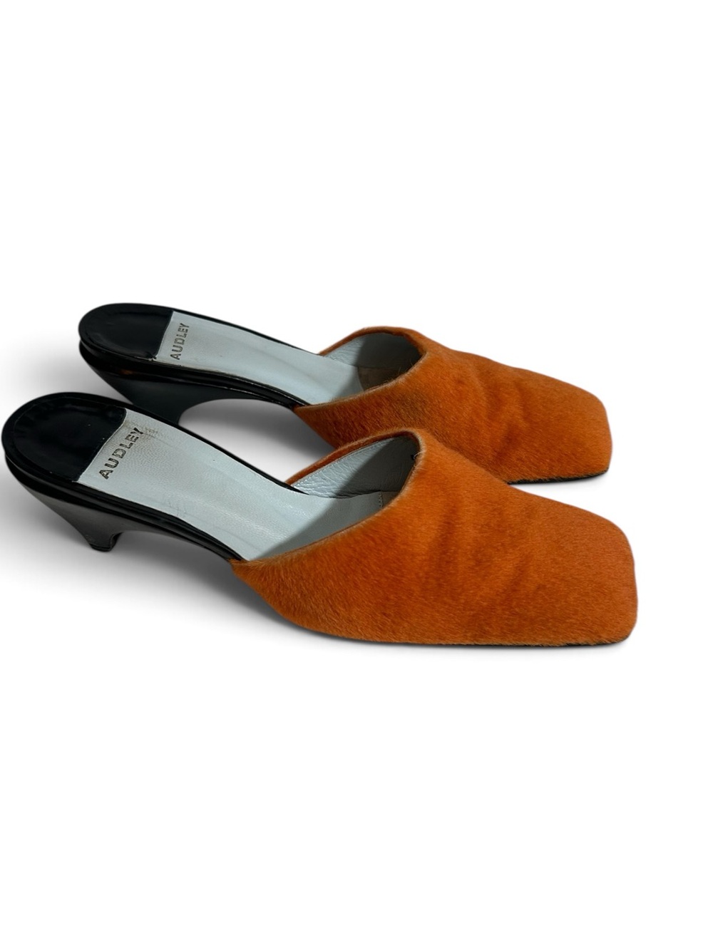 AUDLEY Vintage Kitten Heel Mule with Square Toe dyed Calf Hair made in Spain 39